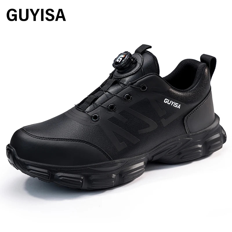 GUYISA Unisex Waterproof Smart Button Safety Shoes with Custom Steel Toe Winter Summer Spring Autumn Leather Upper Material