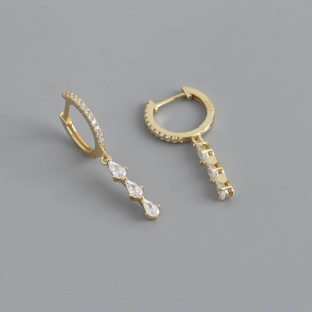 FUAMAY Long Dangle Water Drop Earrings Silver Ear Rings with Gold Plating Zircon Stones for Weddings and Parties