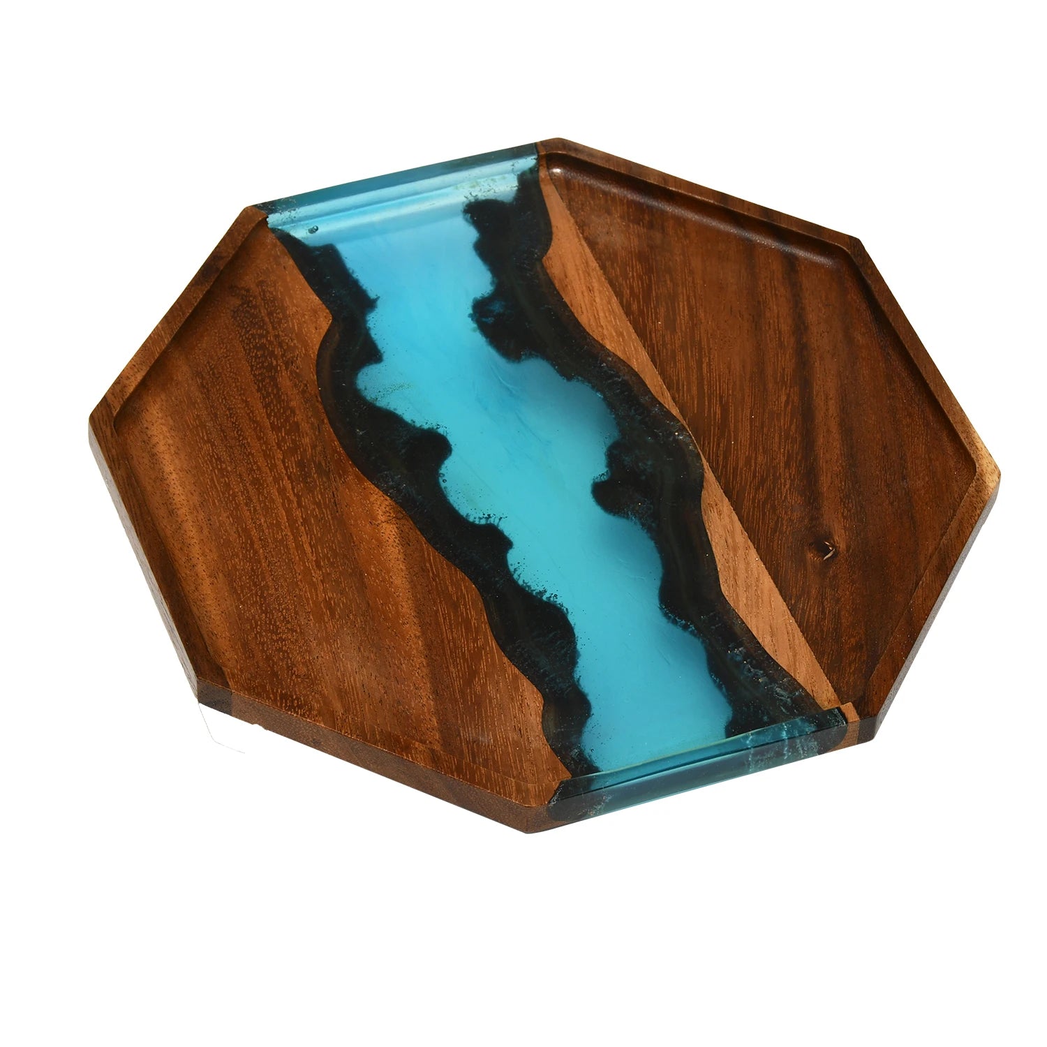 Fruit Salad Platter Epoxy Resin Walnut Wooden Octagon Square Trays Serving Bread Plates for Vegetable Food Dish