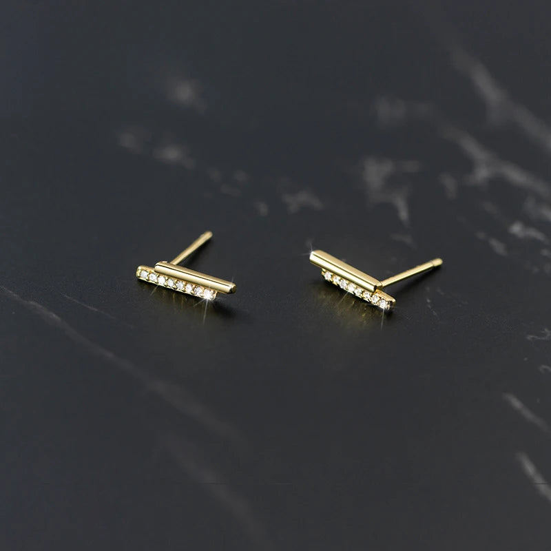 925 Sterling Silver Luxury Double-layered Stick Crystal Wedding Women 18K Gold Stud Earrings Gifts