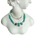 Natural blue Turquoise and white pearl 925 Sterling Silver handmade Gemstone Necklace jewelry