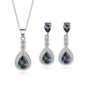 925 Sterling Silver Inlaid Water Drop Colorful Zircon Wedding Necklaces Earrings Set Women Fashion Custom Jewelry Set