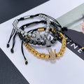Hot Sale Factory Outlet Braided Adjustable Stainless Steel Bracelet Retro Diamond Setting Crown Pineapple Beaded Bracelet