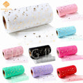 Christmas Golden Star Tulle Fabric Mesh 14cm*25yards Tutu Dress Tulle Polka Dot Fabric DIY Material Decoration Tulle Roll