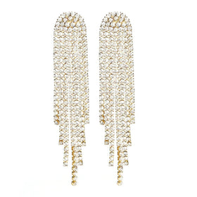 Gold Plated Jewelry Fringe Large Tassel Diamond Earrings Drop Rhinestone Long Tassel Earrings Crystal Fine Drop Earrings