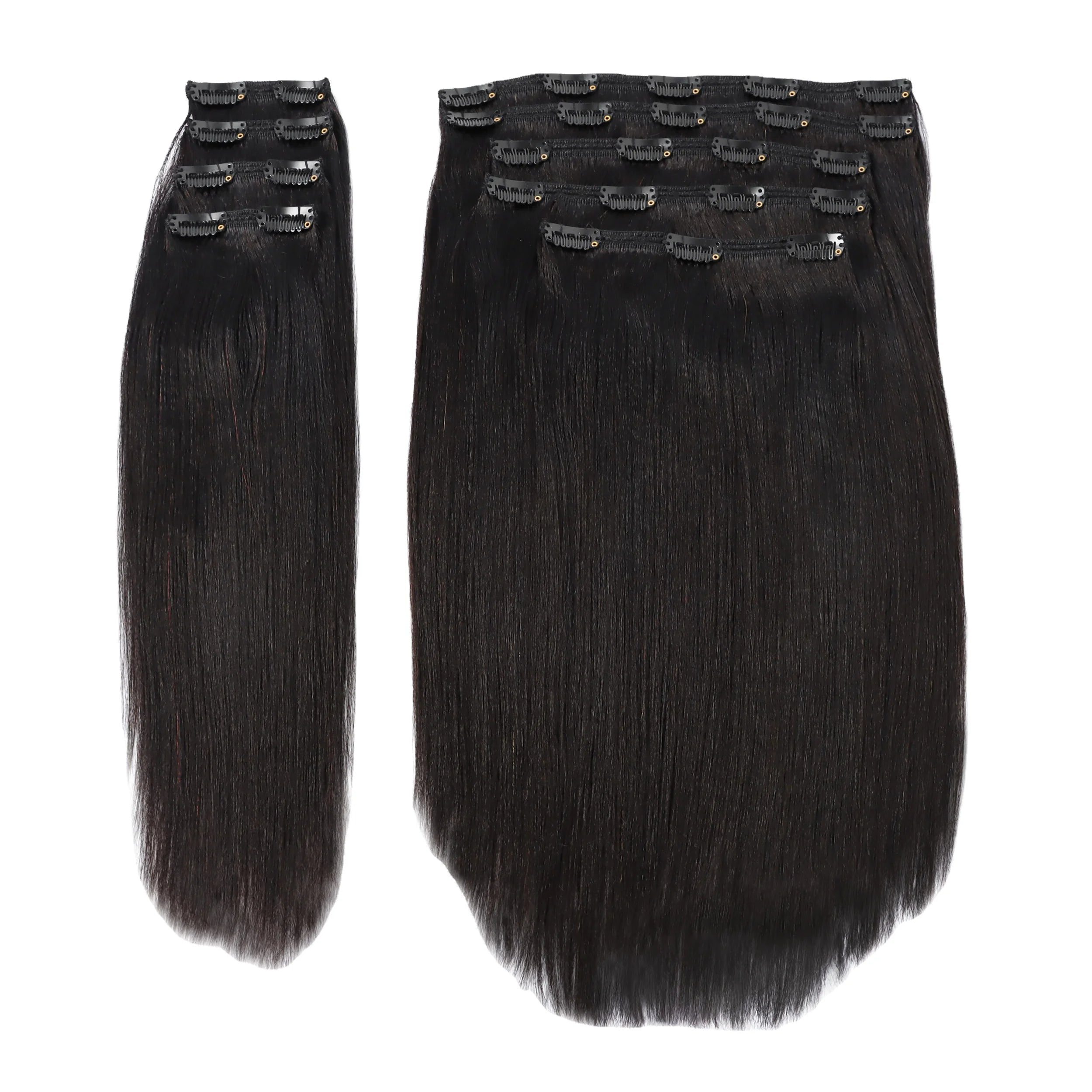High Quality Light Yaki Brazilian Virgin Hair Extensions Natural Color Clip-In Human Hair