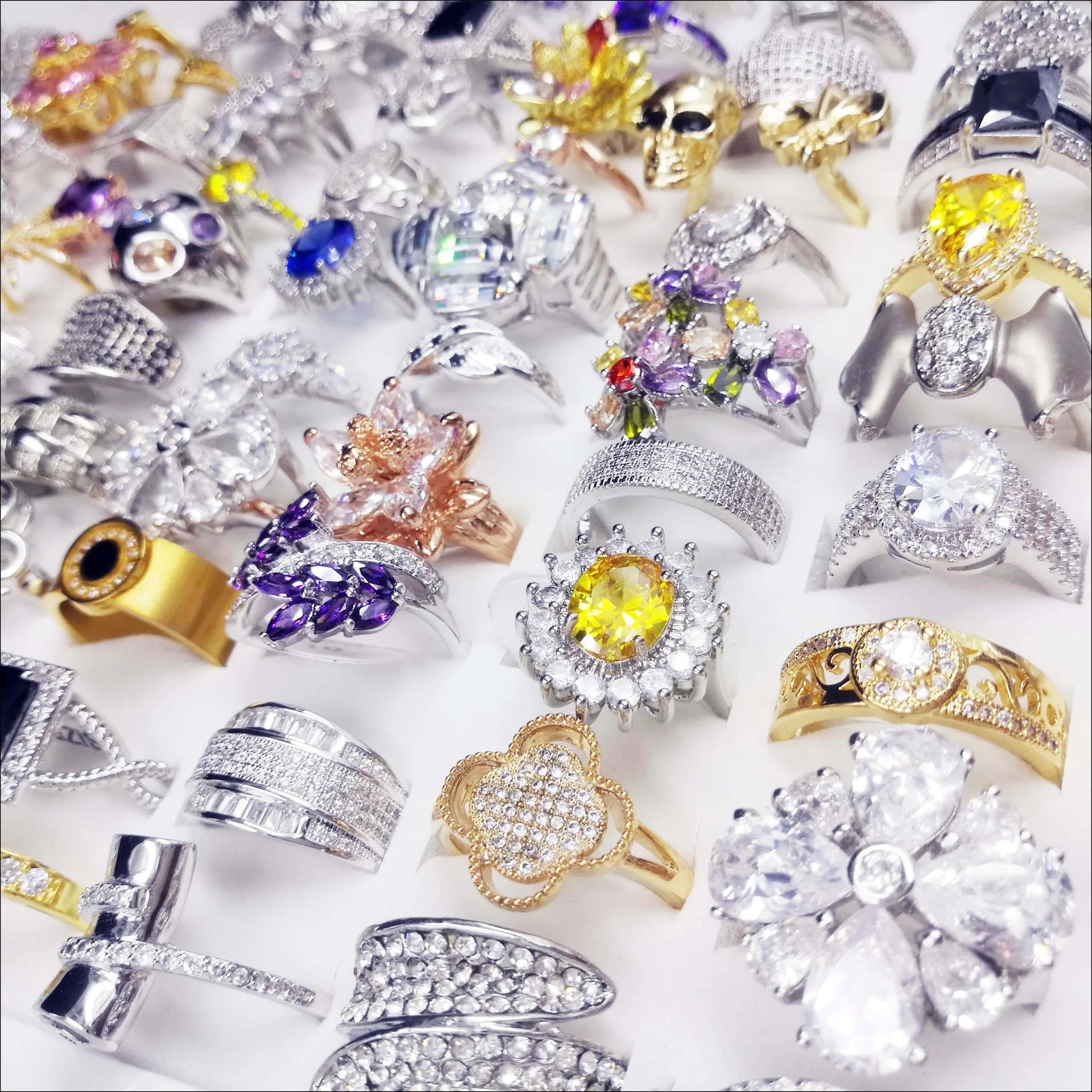 Wholesale Jewelry Ring Mixed Crystal Color Zirconium Ring Heavy Industry Micro-Inlaid Silver Plated Gemstone Ring