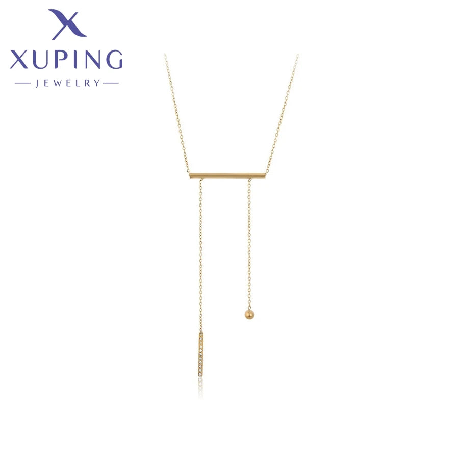 XUPING T000695099 Wholesale Geometric Design Women Stainless Steel Jewelry 14k Gold Color Ancient Royal Fashion Elegant Necklace