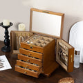 Wooden Jewelry Box for Women Solid Wood Organizer with Lock for Jewelries Necklaces Rings Vintage Style Storage Box with Mirror