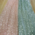 Luxurious 3D Embroidered Sequin Stripe Lace Fabric 100% Polyester Mesh with Pearls Customizable Wedding Apparel Fabric