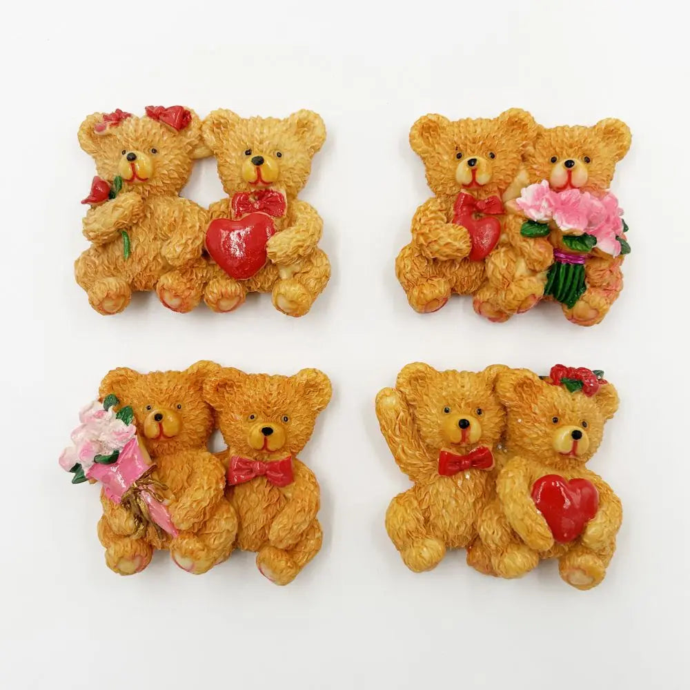 Wholesale Custom Valentine's Day Souvenirs Resin Crafts Fridge Magnets Hand-painted 3D Lovebear Flowers Fridge Magnets