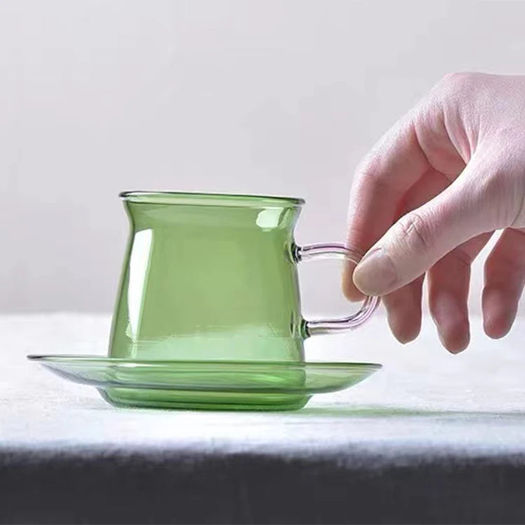 Factory Cheap Price New Design Glass Cup Set Colored Glass Coffee Cup with Saucer