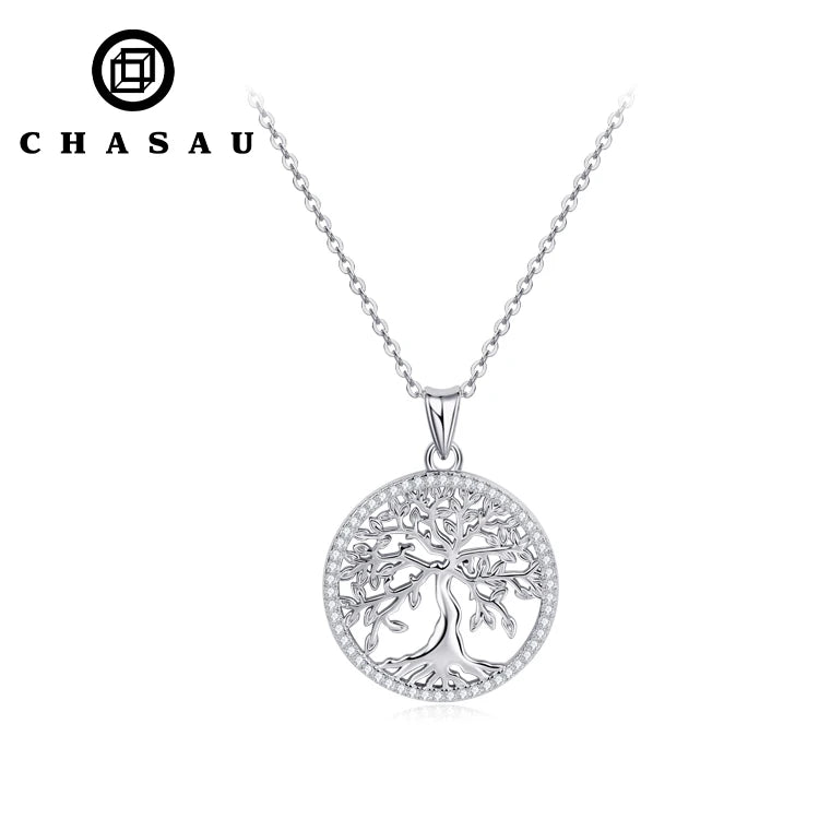 Tree of Life Pendant Necklace Halo 1mm D Color Moissanite Necklace 925 Silver Girls Fine Jewelry for Women Men