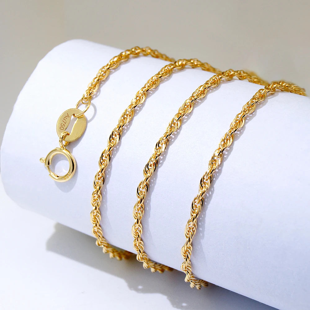Au750 Hot Selling Genuine Gold Real Gold Necklace Pure Gold Rope Chain Bracelet Necklace
