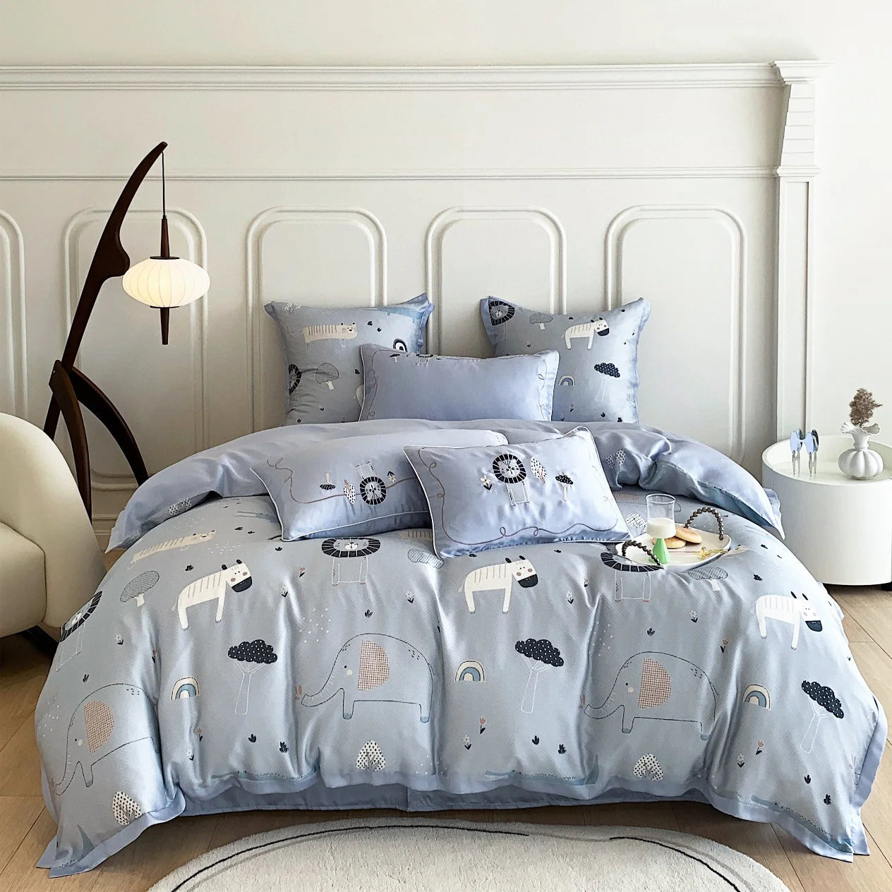 Cute lion Cartoon Blue Duvet Cover Single Size 100%lyocell Fiber Printing Quilt Cover Kids' Bedding Set Supplier