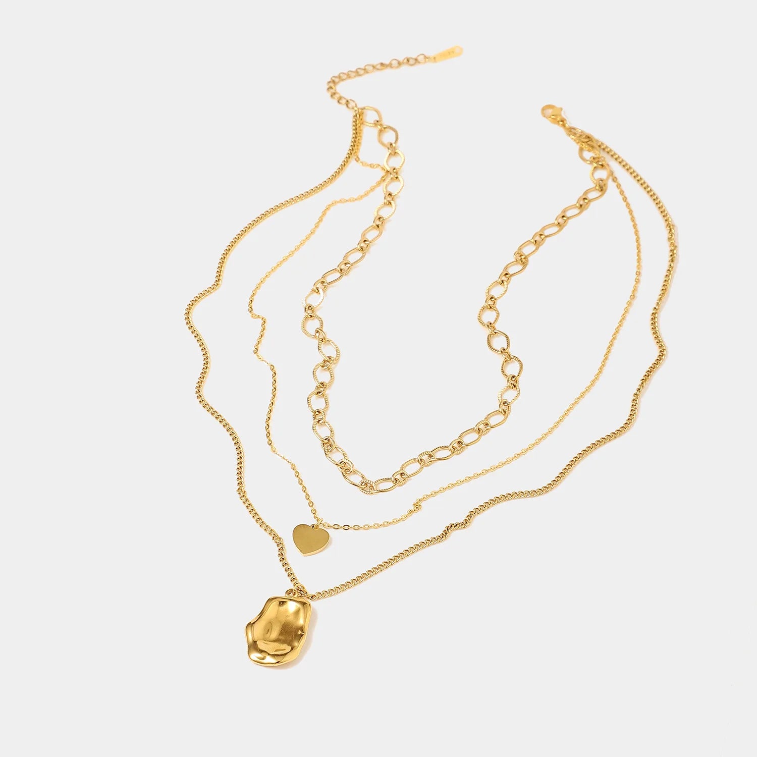 Women's 18K Gold Stainless  Steel Necklace Three Chains in One Geometric Style with Classic Gold Plating and Zircon Stones