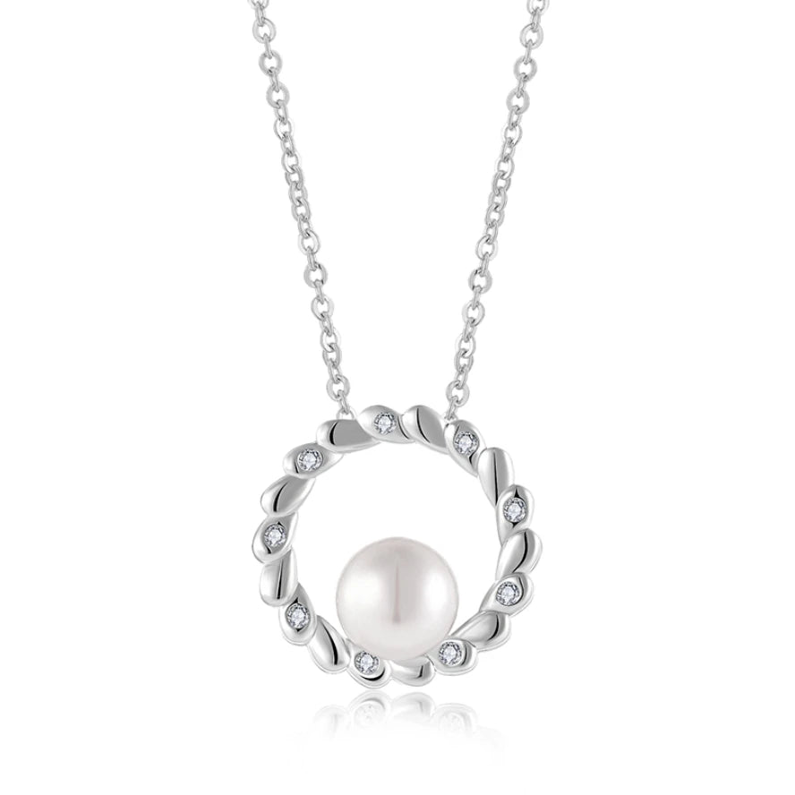 925 Sterling Silver Circle of Life Freshwater Pearl Pendant Necklace Rhodium Plated  Love Pearl Necklace for Women's Jewelry