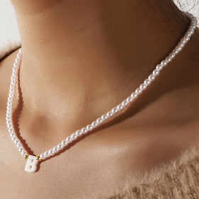 Go2boho Faux Pearls Stack Jewelry Handcrafted Elegant Fashion A-Z Shell Letters Boho 2024 New Beaded Necklaces for Women Men