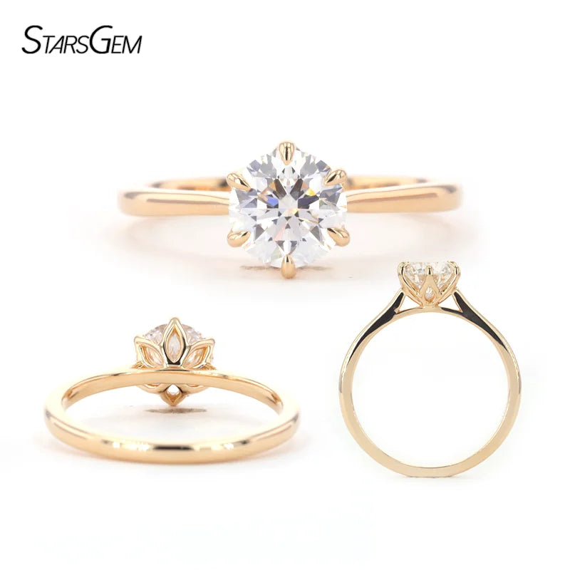 Starsgem New 10k Yellow Gold DE VS Synthetic IGI CVD HPHT Diamond Round Brilliant Cut 2ct Lab Grown Diamond Wedding Rings
