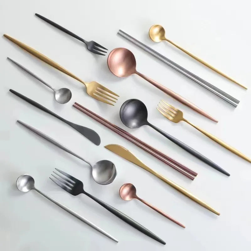 Stainless Steel Copper Knife Spoon Fork Matte Flatware Black Rose Gold Cutlery Set for Wedding