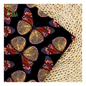 Wholesale Black Background Stripe Butterflies Printed Blackout Wedding 100% Polyester Satin Fabric for Garment