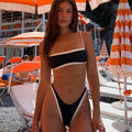 European American Custom Women's Bandeau Two-piece Solid Bikini Set High Waist Swimsuit Handmade Spandex/Polyester Stretch Quick