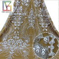 New Luxury White Wedding Evening Dress Fabric Handmade Bead Embroidery Tulle Lace Bridal Beaded Sequins Lace Fabric
