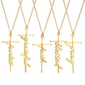 SC Wholesale Gold Plated Cross Pendant Necklace Creative Inspirational Letter Hope Believe Grateful Charms Cross Necklace Women