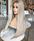 Silk Straight Top Quality White Platinum European Virgin Human Hair Jewish Wig 13*4 Transparent Lace Front Kosher Wig for Women