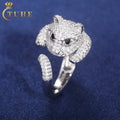 Original New Design Wedding Jewelry Adjustable 925 Silver White Gold Moissanite Creative Leopard Head Animal Ring