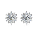 Fashion 925 Sterling Silver Sun Flower Shape Stud Earrings Women Simple Exquisite CZ Diamond Crystal Earrings