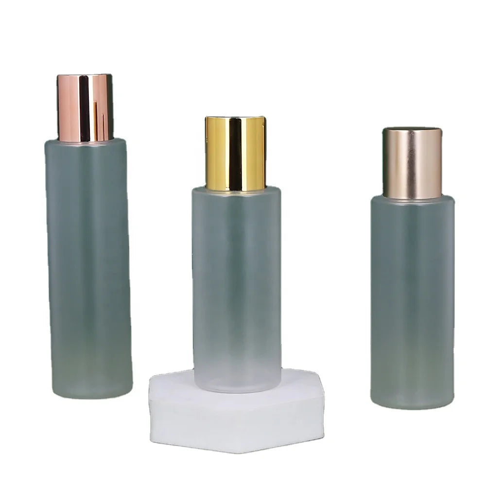 In Stock Custom Printing Plastic Bottle for Skin Care with Golden Silver Top Cap Transparent Matte Frosted Toner Bottles