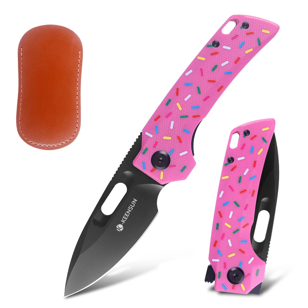 Premium D2 Steel Folding Knife EDC Pocket Knife with G10 Handle Colorful Sprinkle Design Tactical Outdoor Hiking Survival Tool