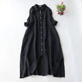 Custom Shorts Sleeve Midi Dress Polo Neck Women's Elegant Skirts Cotton Linen Pencil Dress with Pockets