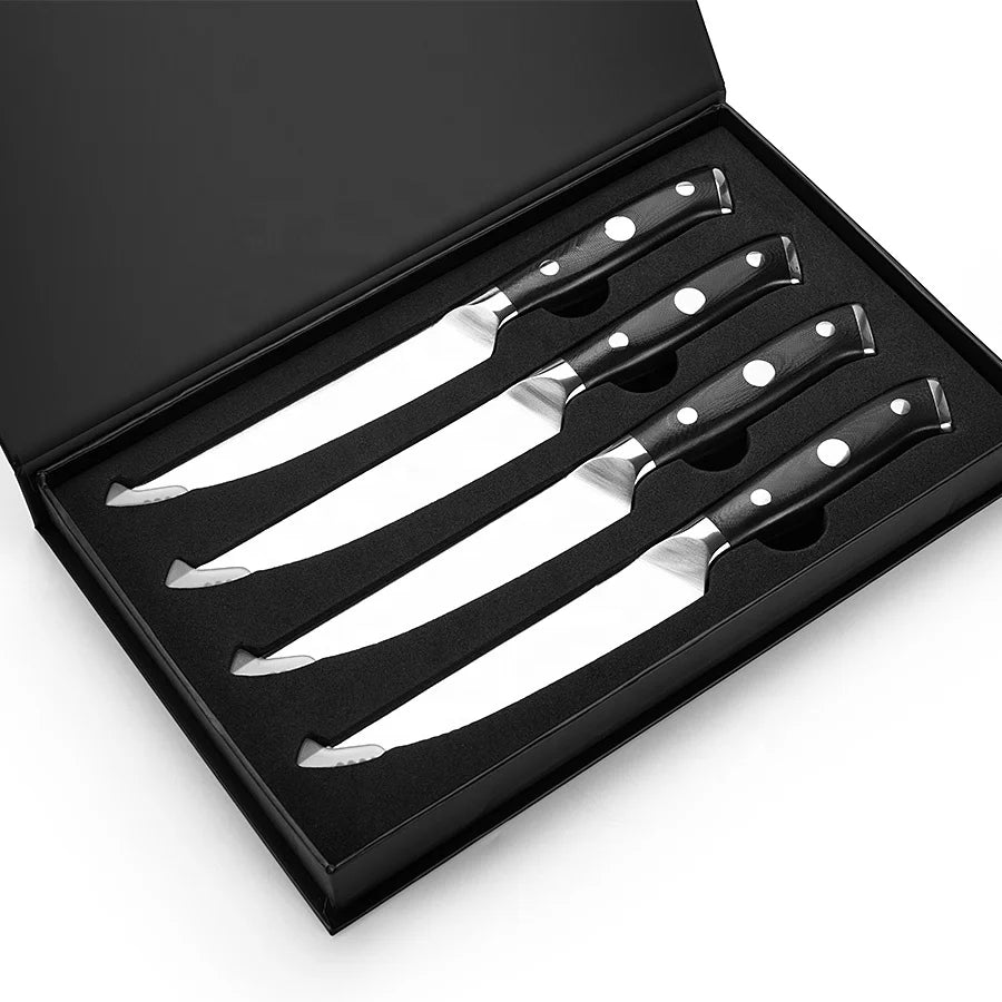 5 Inch Professional Kitchen Steak Knife Set 4 Table Dinner Knife With Black G10 Handle