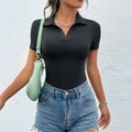 F230473 Custom Yoga Bodysuit Women Workout Fit Summer Spring Fashion Tops Short Sleeve Polo Romper Ladies Gym Dance Jumpsuit