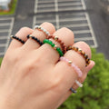 Creative Natural Healing Crystal Ring Natural Stone Agate Crystal Elastic Beaded Rings for Women
