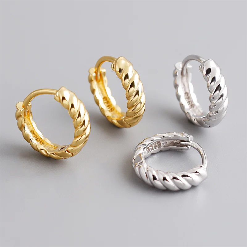 Custom 925 Sterling Silver Hook Simple Twist Geometric Pattern Gold Plated Women's Men's Perforated Hoop Design for Weddings