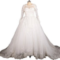 7251# Puffy Real Photos Wedding Quinceanera Dresses Illusion O-Neck Long Sleeve Princess Ball Gown Applique Sequined