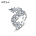 LUOTEEMI Plant Adjustable Luxury Brass Rings Women Cubic Zirconia Finger Ring Fashion Jewelry