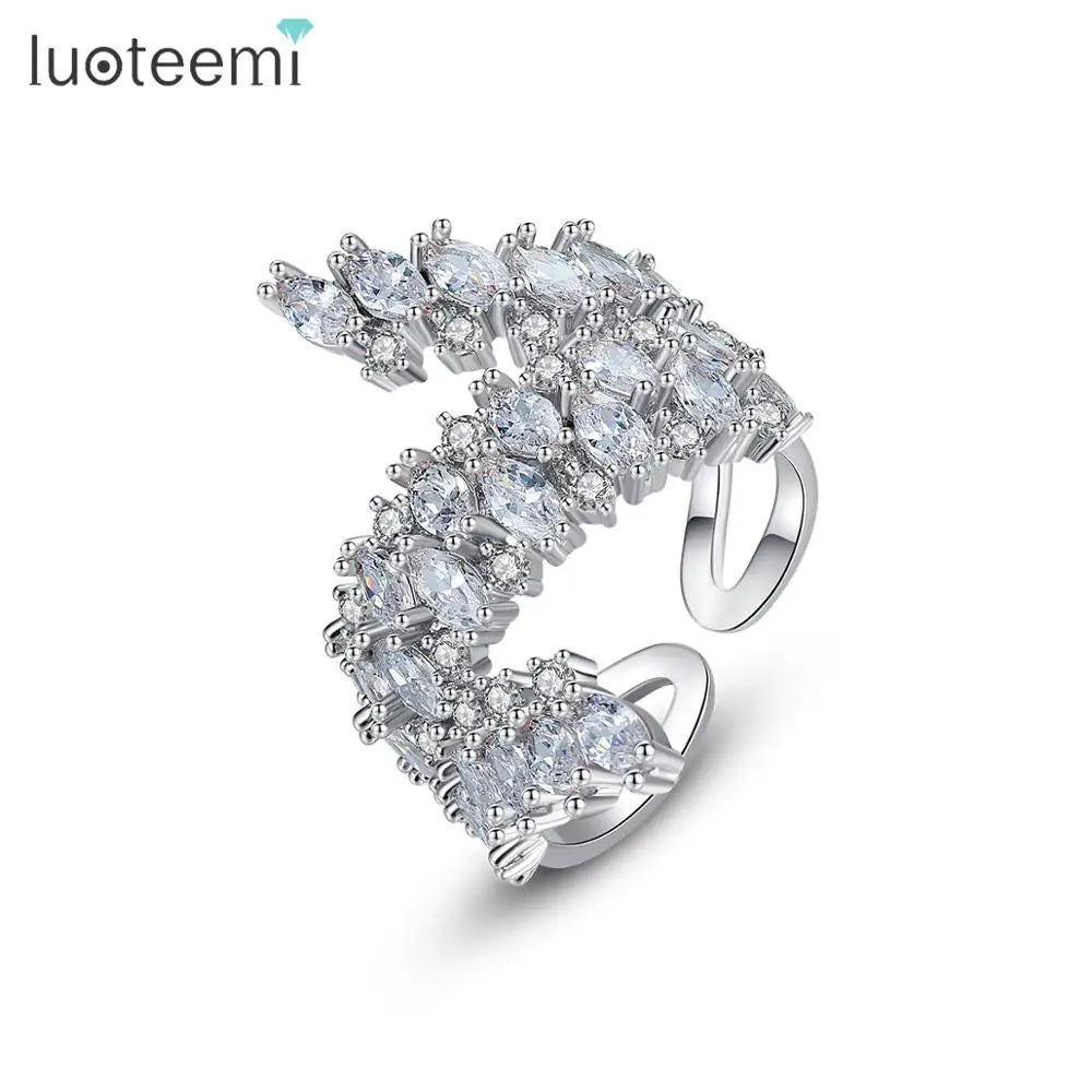 LUOTEEMI Plant Adjustable Luxury Brass Rings Women Cubic Zirconia Finger Ring Fashion Jewelry