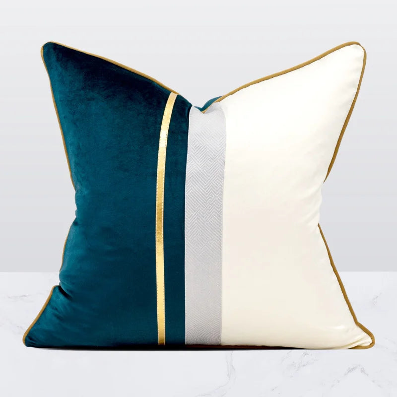 Green Teal White Gold Luxury Modern Velvet Cushion Covers 20 X 20 Inches Square Leather Canvas Throw Pillow Home Hospital Woven