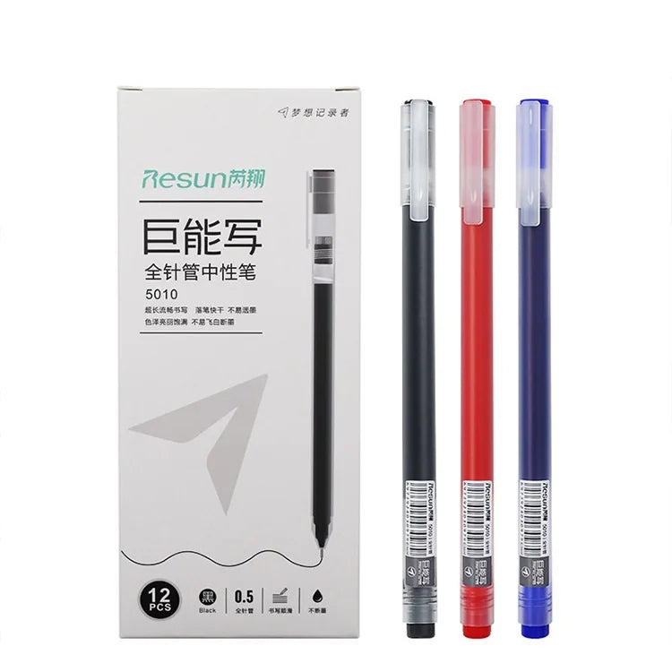 Large Capacity Full Needle Tube Carbon Pen 12pcs Box Simple Student Office Stationery Gel Pen