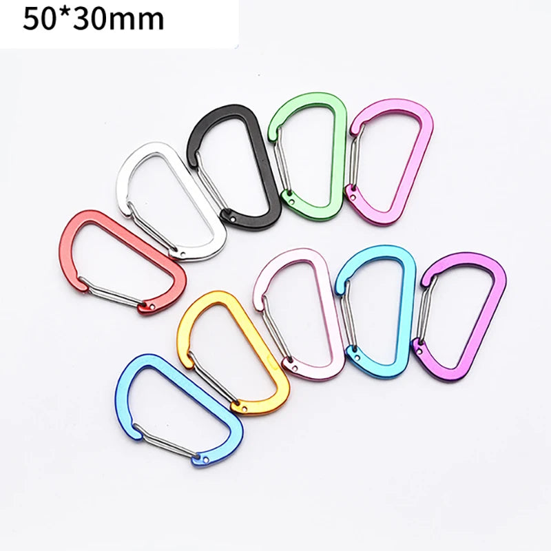 Custom Laser Engraved Logo 50MM D Shape Durable Plain Finish Quick Release Snap Industrial Hook Aluminum Alloy Carabiner Clip