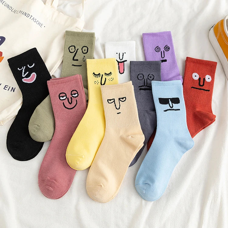 RIHO Spring Autumn Eco-Friendly Breathable Cute Jacquard Crew Socks Fashion Ladies Cotton Happy Funny Casual Tube Cuff Daily Use