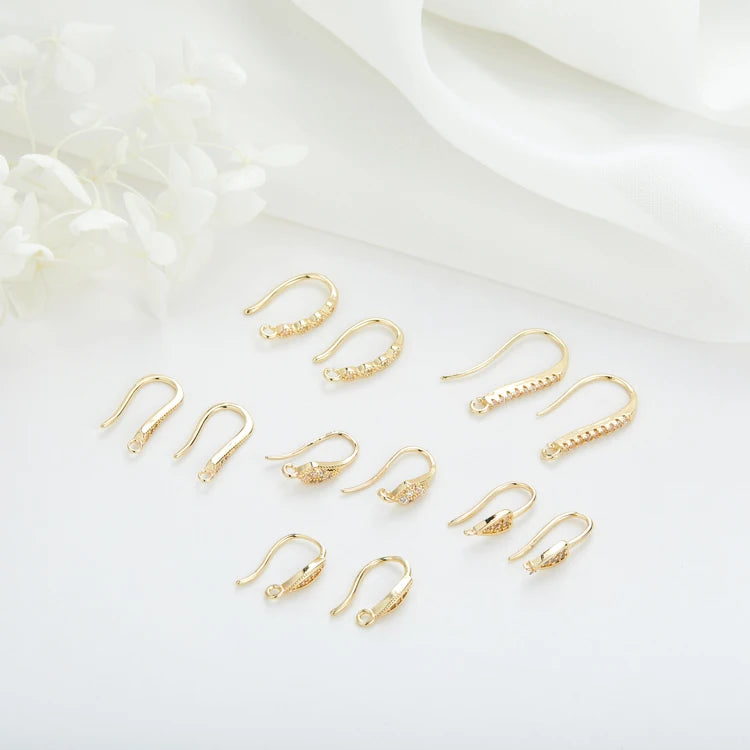 Wholesale 14K Gold Plated Brass Cubic Zirconia French Earrings Findings Hook Ear Wires for DIY Jewelry Making