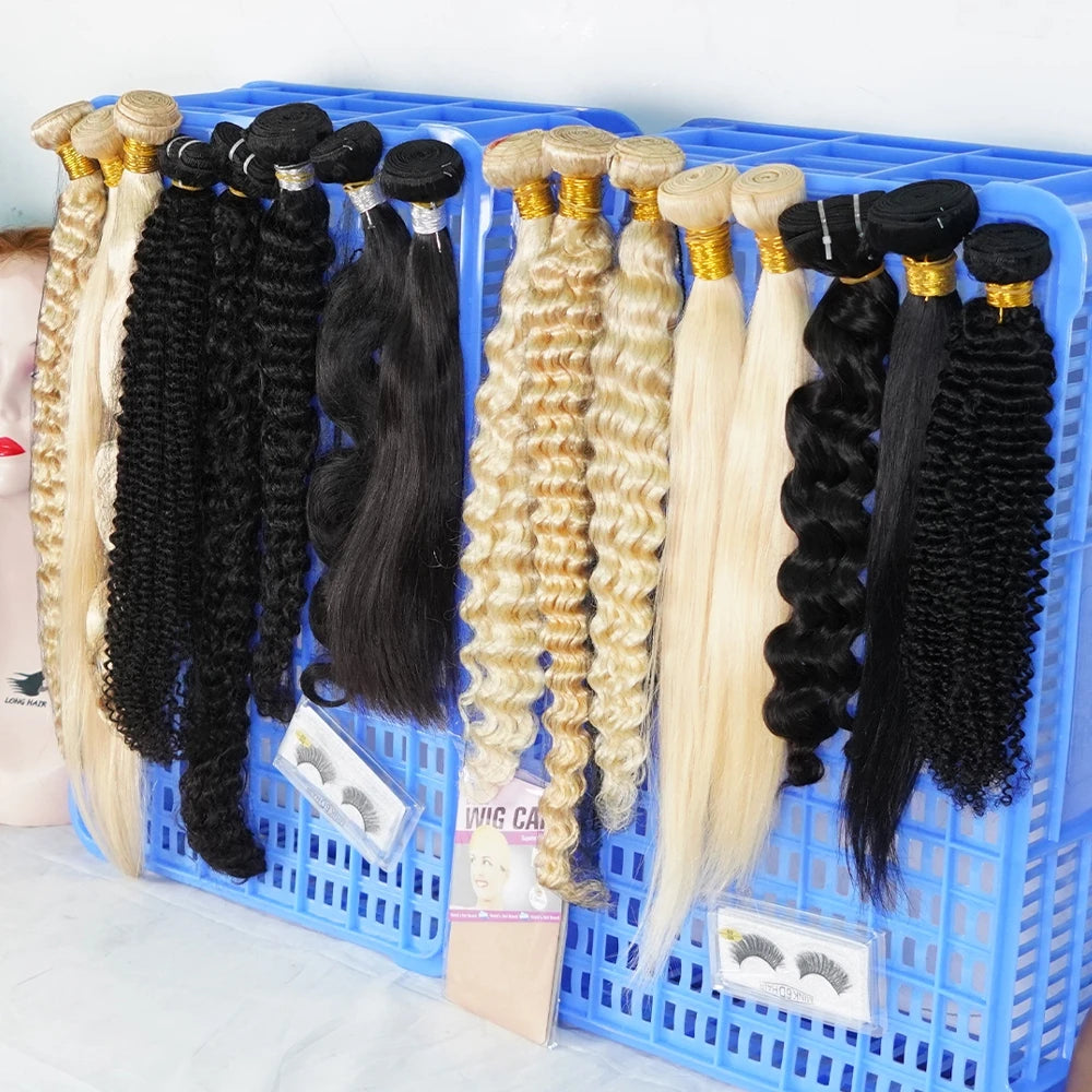 Indian Temple Hair Deep Wave Bundles With Closure Raw Brazilian Human Hair Extension 50 Inch Water Wave Bundle With Lace Frontal