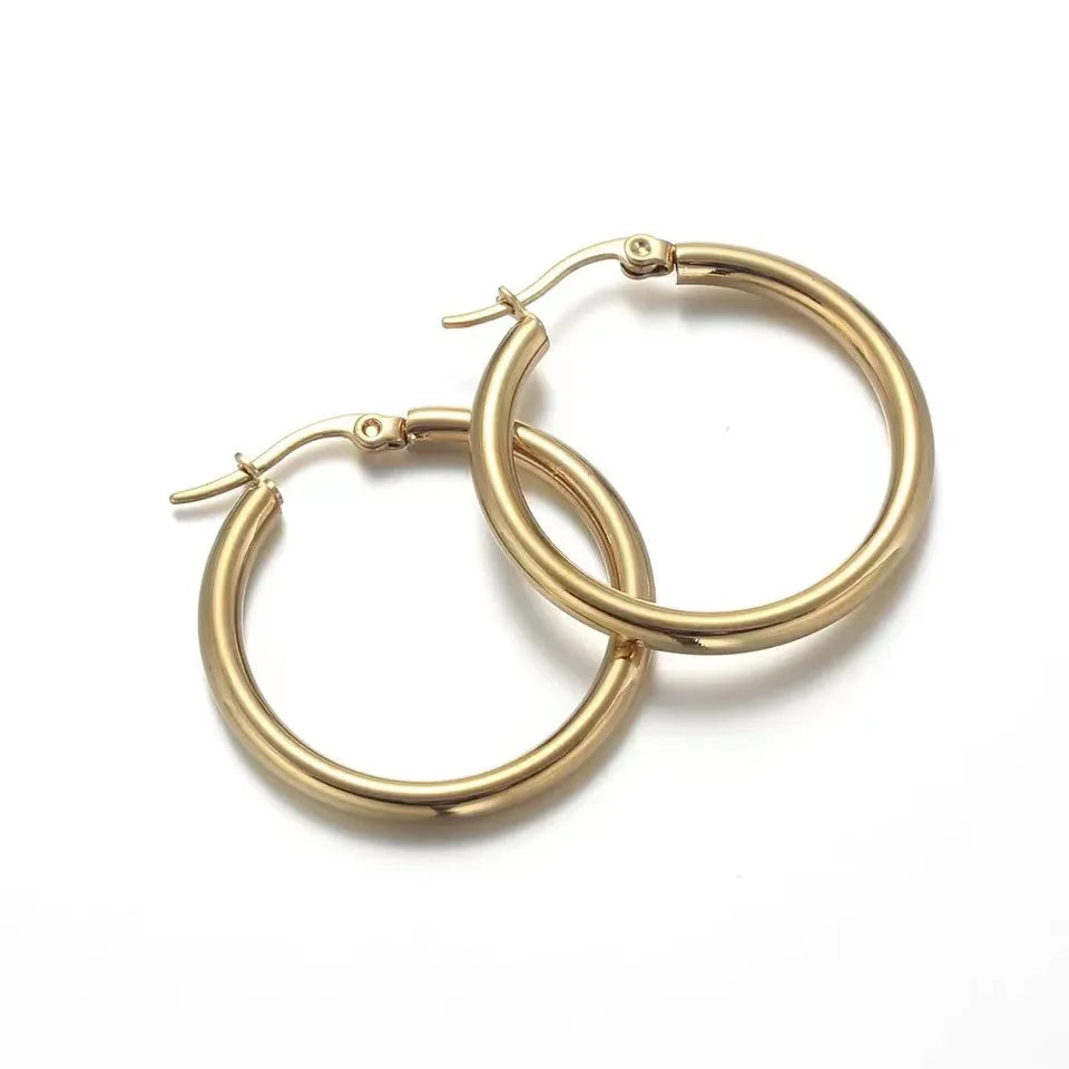 Cheap Vertical Stripe Rib Half Smooth Round Earrings Stainless Steel 18K Gold Plated Gift Jewelry Earrings