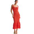 Spring Summer Halter Hollow Knit Dress Sexy Slim Tie Ruffle Knit Sweater Dress Knit Dress for Women