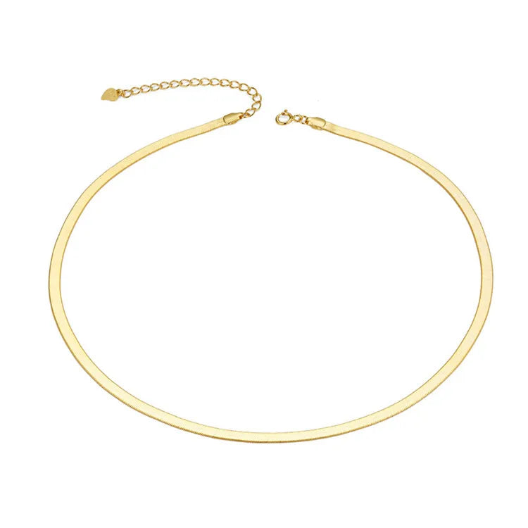 SP Luxury Hot Selling S925 Sterling Silver Made Fashion Shiny Flat Snake Chain Necklace